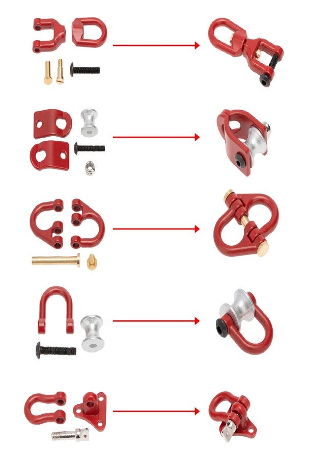Treehobby خطاف سحب معدني من Treehobby، حلقة سحب، بكرة ونش، مشبك، خطاف إنقاذ، مشبك حدوة حصان، متوافق مع سيارات التحكم عن بعد AXIAL SCX10 Wraith Capra TRX4 TRX6 D90 Redcat MST بمقياس 1/10 (أحمر) - Image 2